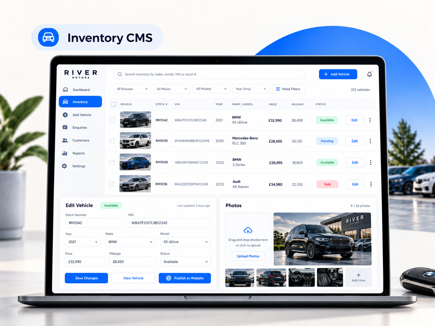 Vehicle inventory management dashboard