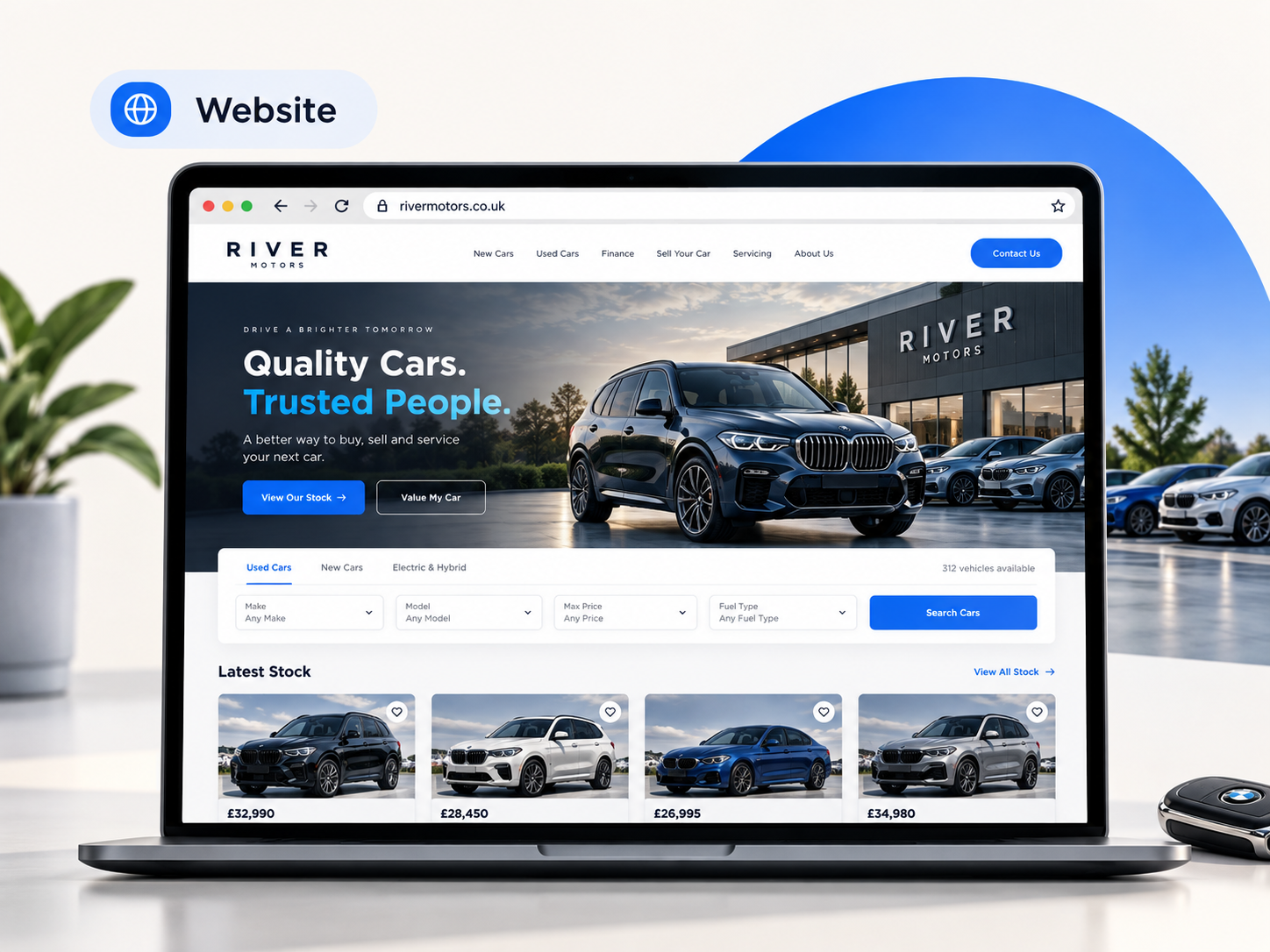 Dealer website shown on a laptop